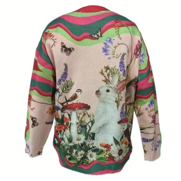 5XL Lightweight Crew Neck Sweater, Funky Alice In Wonderland Vibes, Fits like 4X - Picture 3 of 5